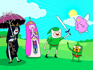 Adventure Time Finn, Jake, Marceline, and Princess Bubblegum, The Legend of Zelda, Adventure Time, Marceline the vampire queen, Princess Bubblegum