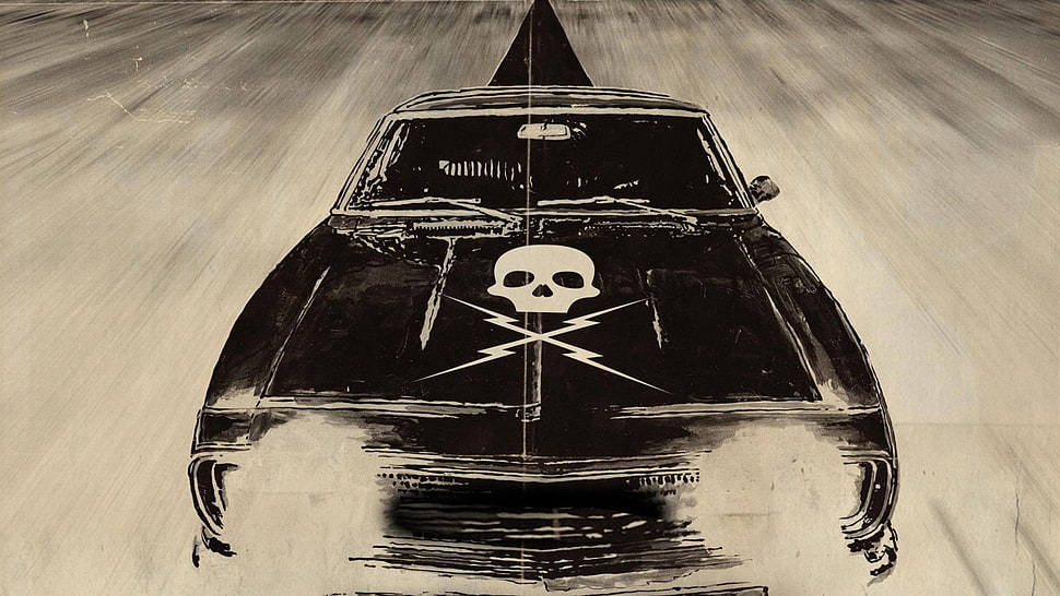 black car 3D illustration, movies, Death Proof, skull, car HD wallpaper
