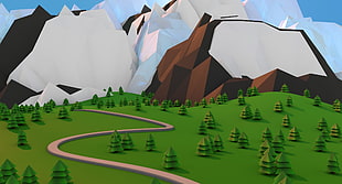green field below snow capped mountain illustration, Cinema 4D, Photoshop, digital art, CTG8
