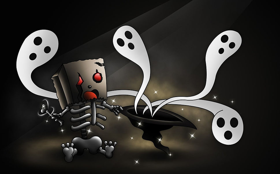 character skeleton and ghost digital poster HD wallpaper