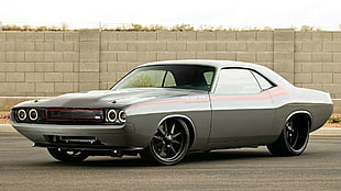 classic gray coupe, car, Dodge Challenger