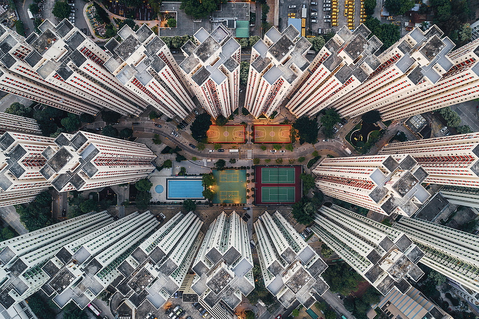white skyscrapers, architecture, building, cityscape, skyscraper HD wallpaper