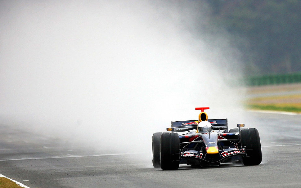 black F1 race car, car, Formula 1, race tracks, Red Bull Racing HD wallpaper