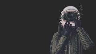 white snorkle mask, digital art, simple background, men, helmet HD wallpaper