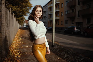 Valerie Kraus, model, street, belly HD wallpaper
