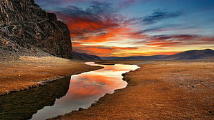 river on desert, reflection, river
