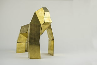 gold geometric shape gorilla figurine, gorillas, sculpture, imagination, minimalism