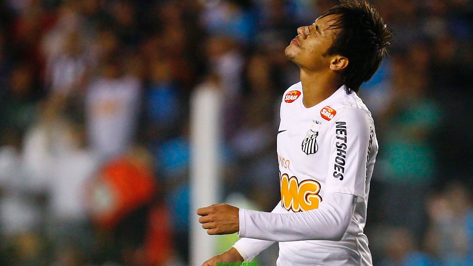 men's white shirt, Neymar, Santos, Brazil HD wallpaper