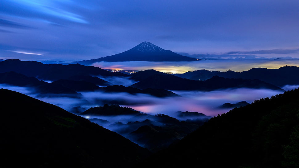 silhouette of mountain, nature, landscape, mountains, Mount Fuji HD wallpaper