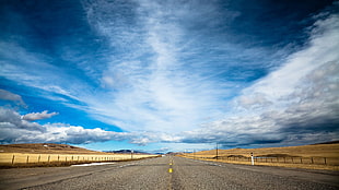gray concrete road, highway, road, landscape, clouds