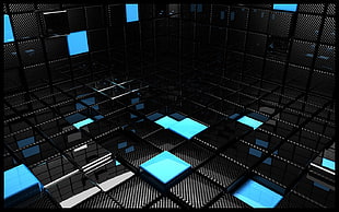 blue and black tiles digital wallpaper, abstract, 3D Blocks HD wallpaper