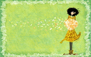 woman holding bouquet of yellow flower painting
