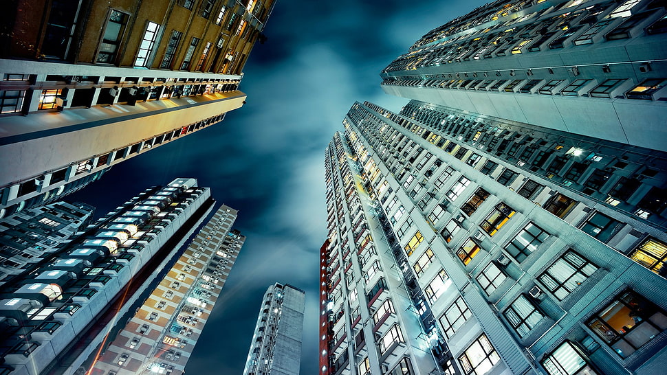gray concrete buildings, city, building, skyscraper, clouds HD wallpaper