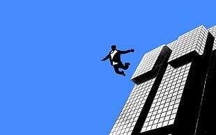 man jumping on building clip-art, vector, Mad Men