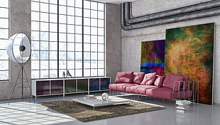 red and gray living room set
