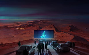people standing near vehicles wallpaper, artwork, science fiction, Mars, theaters