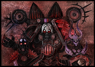 black and purple characters painting, Warhammer 40,000, fantasy art, gas masks, artwork