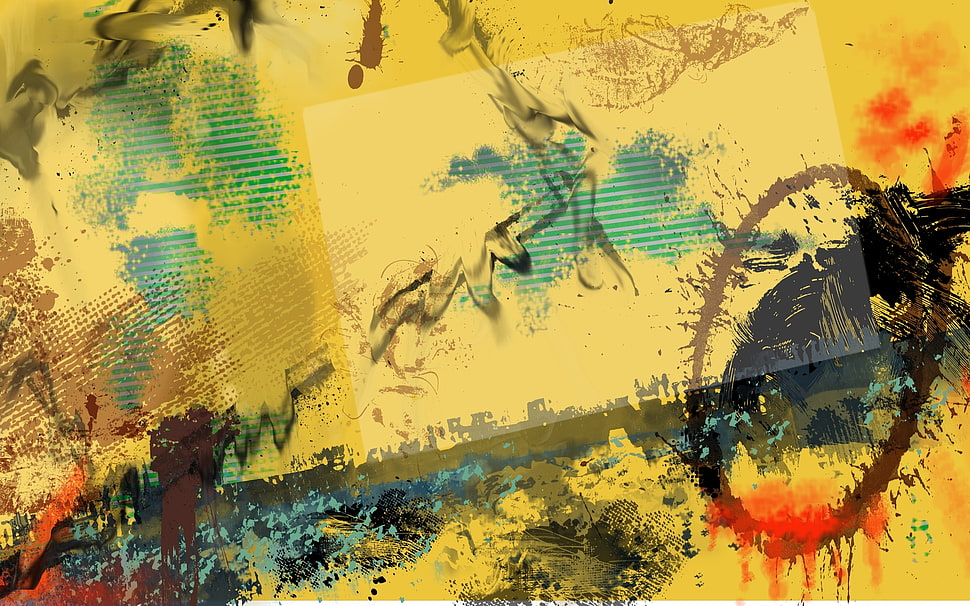 brown, black, red, and teal abstract painting HD wallpaper