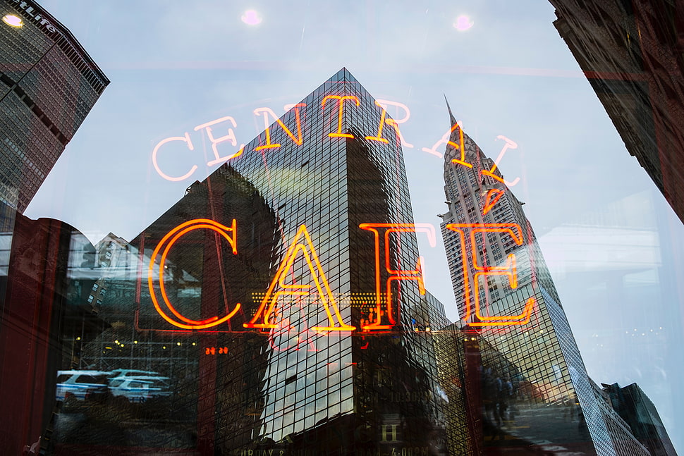 Central Cafe advertisement, Inscription, Cafe, Light HD wallpaper