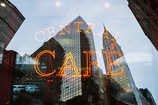 Central Cafe advertisement, Inscription, Cafe, Light HD wallpaper