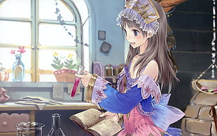 female anime holding glass bottle HD wallpaper