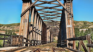 brown metal bridge, bridge HD wallpaper