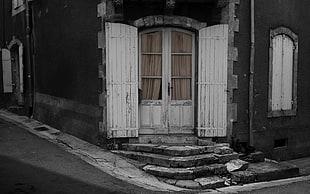 white wooden panel door, door, street, city