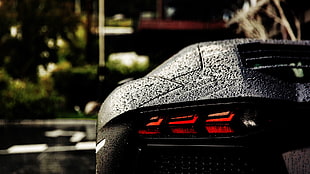 black and red plastic electronic device, Lamborghini Aventador, Lamborghini, water drops