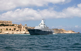 white and black ship, Visby Class Corvette, military, vehicle, ship