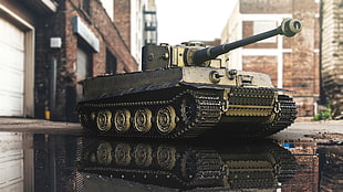 gray and gold battle tank, tank, cityscape, street, building