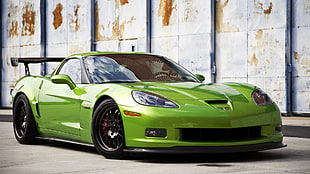 green coupe, Chevrolet Corvette, car