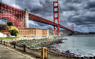 Golden Gate Bridge, USA, HDR, bridge, river, building