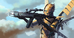 robot holding rifle wallpaper, science fiction, robot