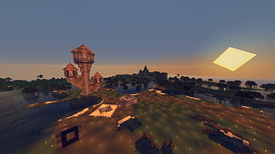 minicraft game application screenshot, Minecraft, lava, water, Sun