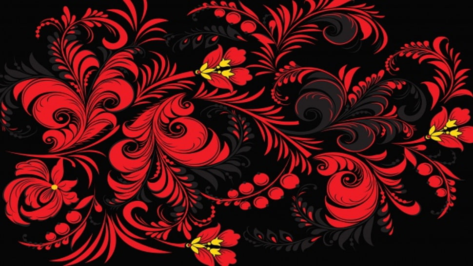 red floral illustration HD wallpaper