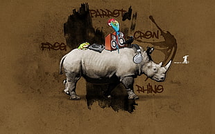 gray rhinoceros illustration HD wallpaper
