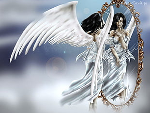 angel digital wallpaper, angel, Gothic, mirror