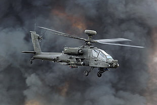 gray helicopter, helicopters, Boeing AH-64 Apache