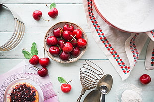 red cherry, Cherry, Berries, Plate HD wallpaper