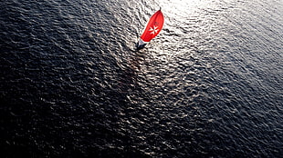 red sailboat, sailing ship