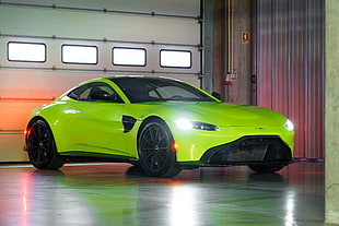 green coupe, Aston Martin Vantage, 2019, Lime Essence Green HD wallpaper