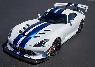 white and blue-striped Dodge Viper