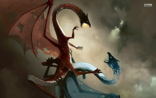 pair of brown leather open-toe heeled sandals, dragon, fire, ice, clouds HD wallpaper