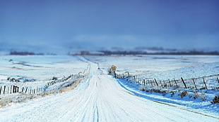 snowy road, winter, snow, horizon, depth of field HD wallpaper