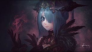 blue-haired female anime character illustration, fantasy art