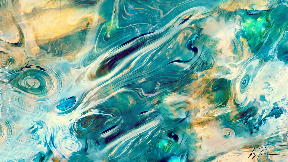 blue, teal, and green abstract painting, abstract, artwork, painting, surreal HD wallpaper