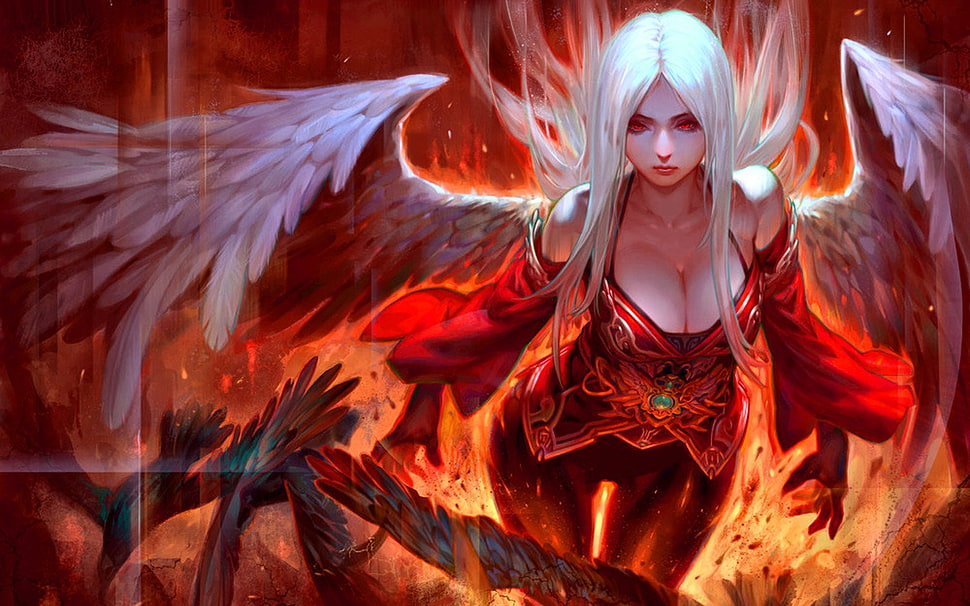 female with wings illustration, fantasy art, angel HD wallpaper