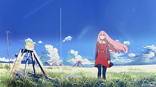 female anime character walking at the field illustration, Darling in the FranXX, Zero Two (Darling in the FranXX), pink hair, darling in franxx HD wallpaper