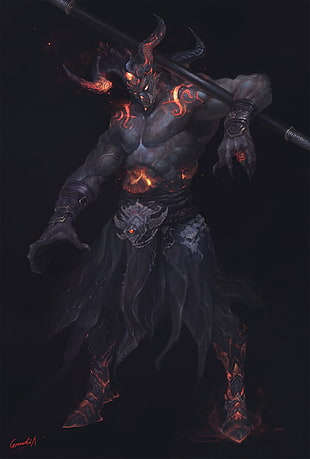 demon, horns, dark, drawing HD wallpaper