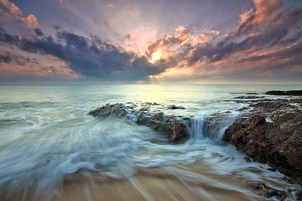 sea, dawn, landscape, nature HD wallpaper